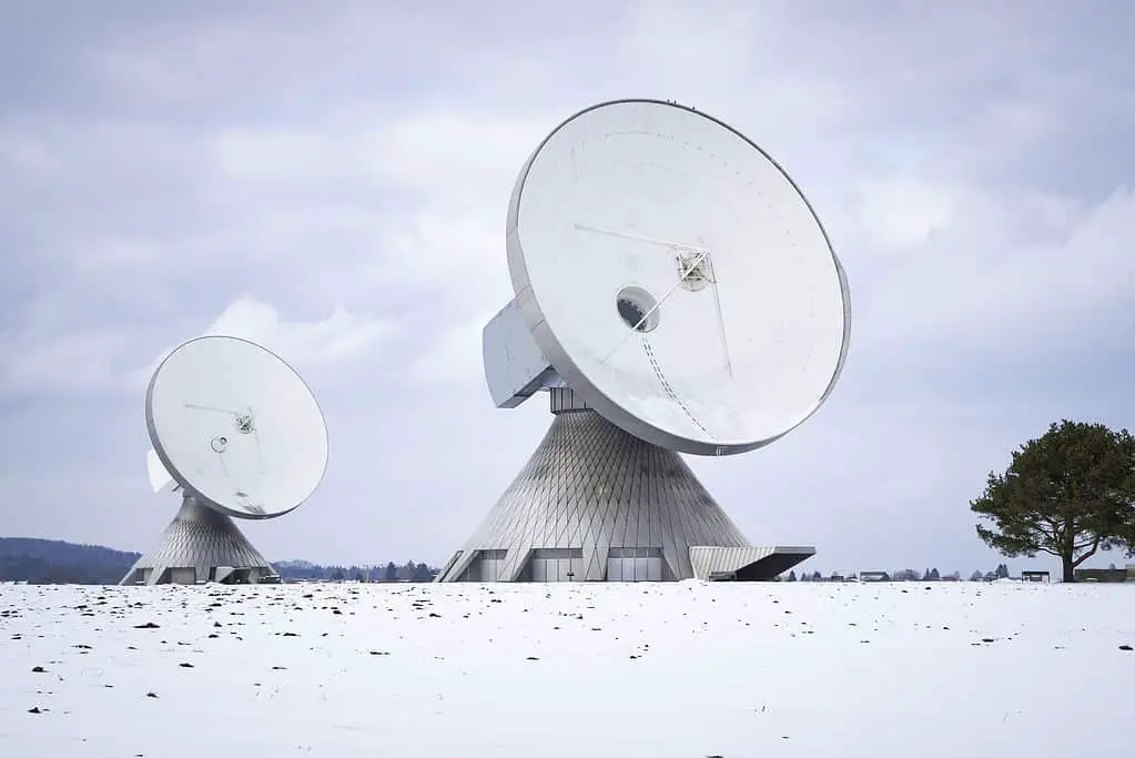 Two internet satelit dishes in snow