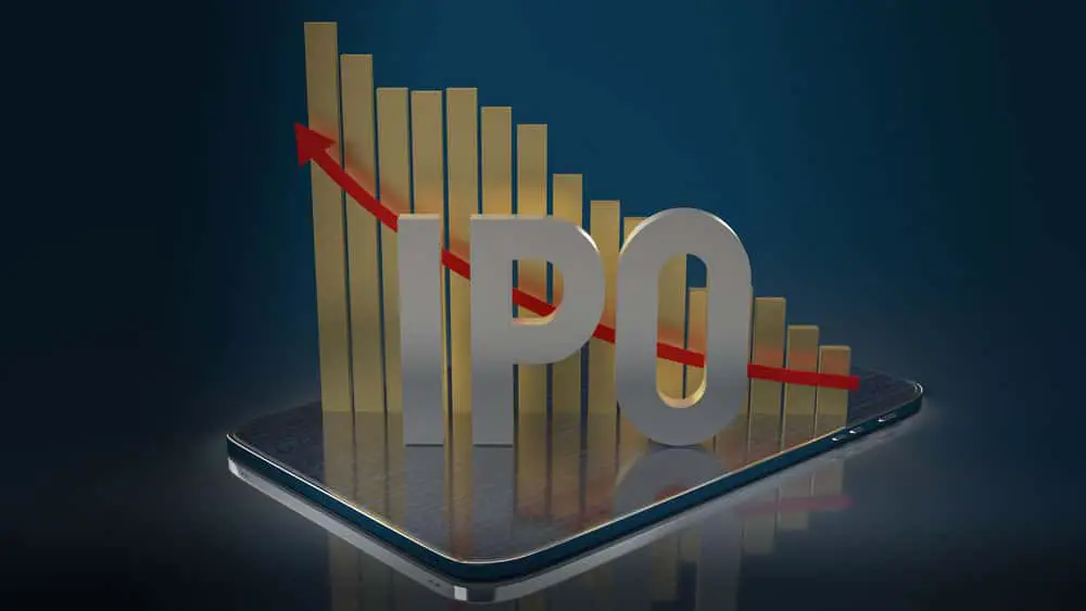 Ipo or Initial Public Offering word and chart. 