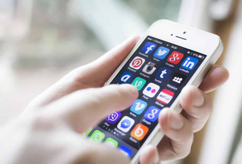 A mobile phone with social media applications
