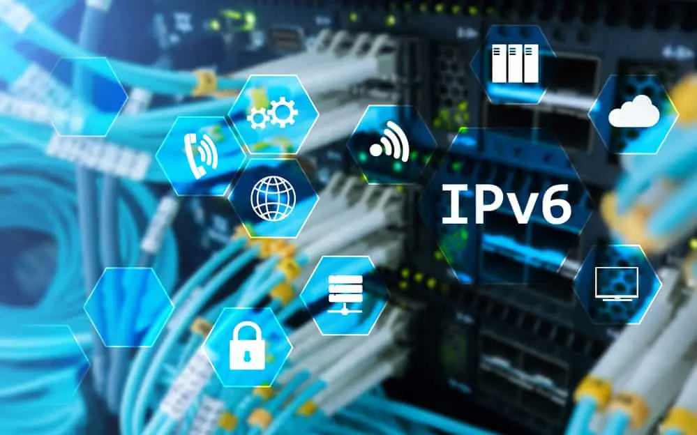 Ipv6 network technology concept on server room.