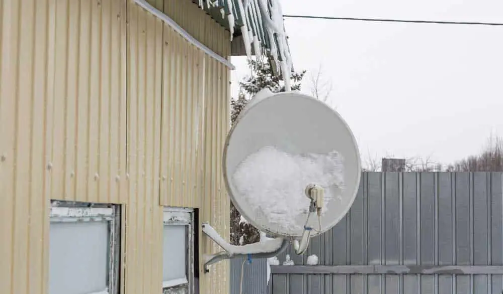 A satellite dish with snow