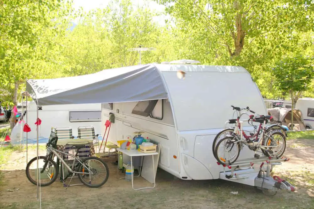 A Workstation outside an RV Camper. 