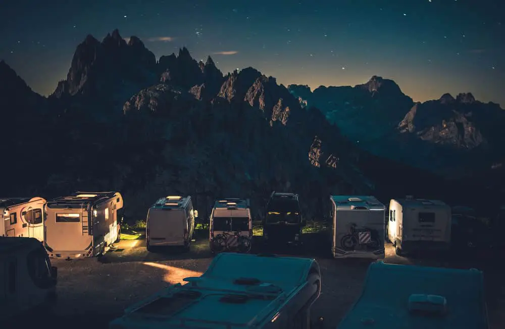 RV campers at night  