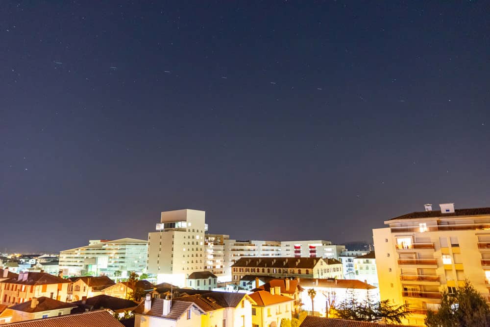 SpaceX Starlink train of satellites in the night sky