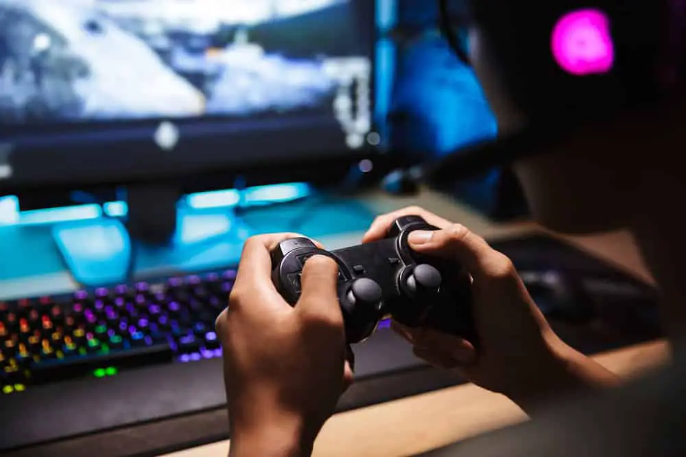 An Online Gamer Playing a Video Game. 