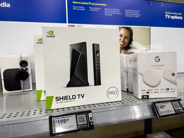 View of Nvidia Shield TV on Shelf