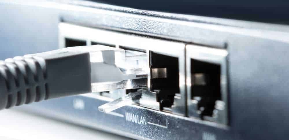 A Patch cable in an ethernet port.