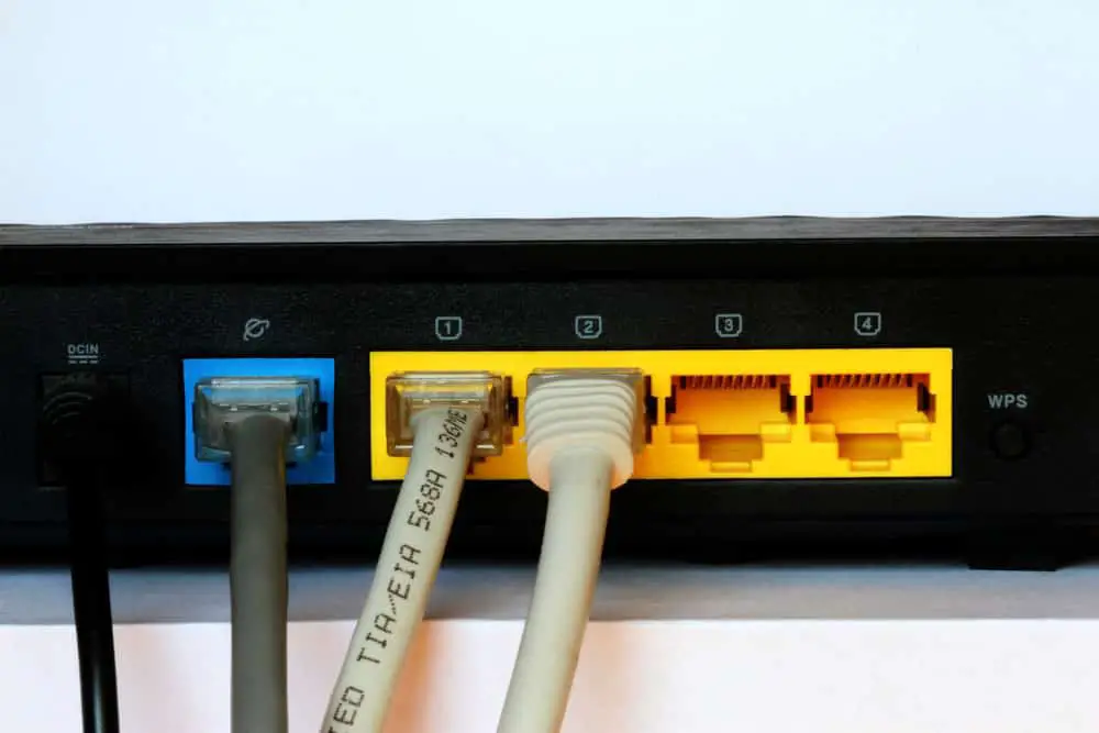 Ethernet cables connected to a router
